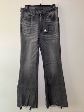 Risen Jeans High Rise Raw Hem Flare Jeans